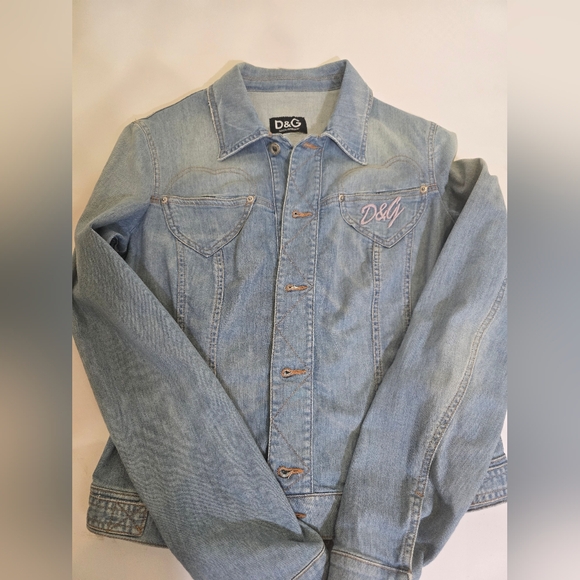 D&G Women's Light Blue Denim Jacket Dolce Gabbana Large Hearts 10 Y2K - Picture 15 of 16